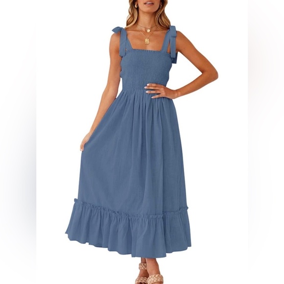 Dresses & Skirts - Chic Blue Midi Dress with Tie Straps